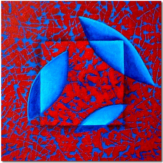 Red and Blue Layers - abstract painting for sale