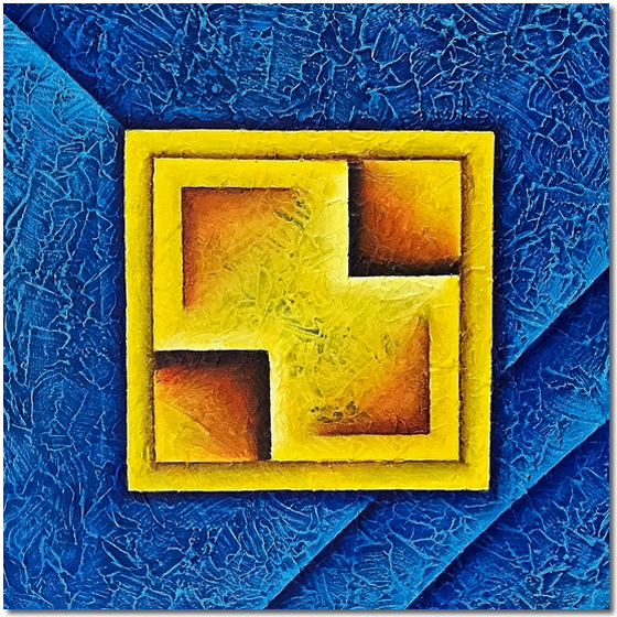 Yellow Square in Texture - abstract painting by Elin Bjorsvik - for sale